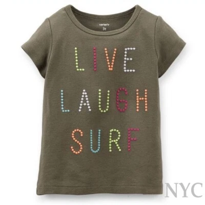 Little Girls Carter's Live Laugh Surf T-Shirt Size 6X Olive - Image 1 of 3