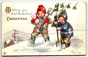 Postal de Navidad Margaret Evans precio niños con palas PM 1916 - Imagen 1 de 2