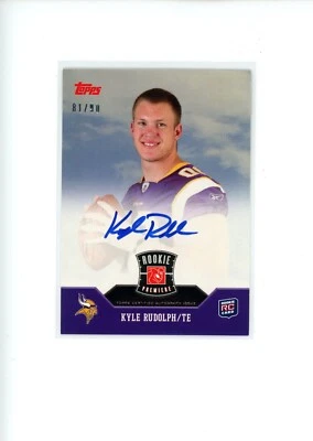 2011 Topps Kyle Rudolph #RP-KR Rookie Premier autógrafo automático 81/90 Foto 1 de 4