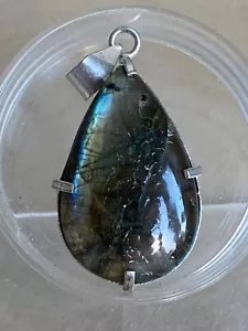 Colgante grande lágrima labradorita enchapado en plata de ley 925 hecho a mano - Imagen 1 de 5