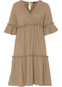 Neu Kleid mit Lochstickerei und Spitze Gr. 40/42 New Beige Mini Freizeit-Dress - Bild 1 von 1
