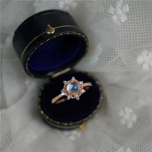 Dainty Moonstone Sunflower 18k Rose Gold Plated Healing Adjustable Open Ring - Picture 1 of 3