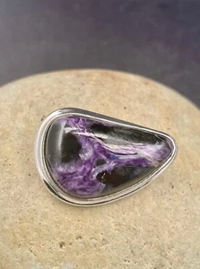 GENUINO BROCHE CHAROITE RUSO PLATA DE LEY 925 ENVÍO RÁPIDO GRATUITO - Imagen 1 de 12