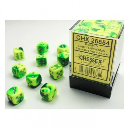 Dice - 12Mm - Gemini Green-Yellow/Silver (Dice Set 36 X W6) - Image 1 of 1