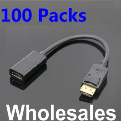 Lot 100 X 10inch/25cm DP Display Port Male To HDMI Female Cable Adapter 1080P HD - Image 1 of 4