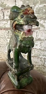 ANTICO supporto incenso cane in ceramica verde cinese Sancai foo 18°/19° secolo - Foto 1 di 22