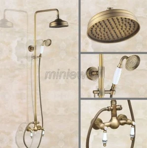 Antique Brass Rain Shower Faucet Set Dual Ceramic Handles Mixer Tap man107 - Picture 1 of 7