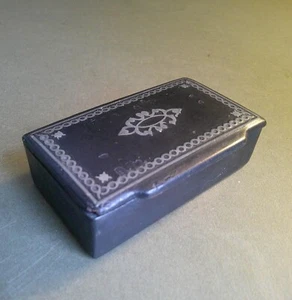 Antique Papier Mache and Silver Inlay Snuff Box - Picture 1 of 12