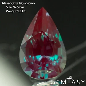 Cut stone - Alexandrite Czochralski (Pulled) lab grown, facet Pear 9x6mm 1.33ct - Picture 1 of 4