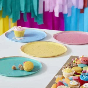 Gold Speckled Rainbow Paper Plates 24cm 8pk Unicorn Mermaid Birthday Decorations - Picture 1 of 5