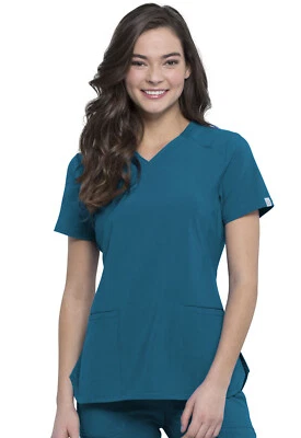 Cherokee Scrubs V Neck Top CK865A CAPS Caribbean Blue Free Shipping - Image 1 of 4