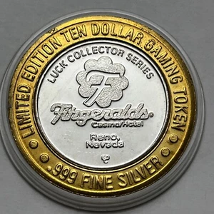 Gettone da gioco LUCK Fitzgerald Ltd Ed Dieci Dollari .999 Fine Silver Strike Raro - Foto 1 di 21
