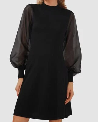 $120 Cece 女式黑色 Organza 袖模拟领毛衣连衣裙 XS 码 — 第 1/3 张图片