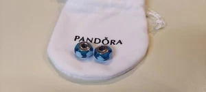 PANDORA~Retired Auqa Love Blue Hearts Murano Glass Charm Lot of 2 #790657~EUC - Picture 1 of 6