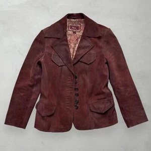 Vintage Y2K Burgundy Red Wine Suede Genuine Leather Jacket Guess Medium - Picture 1 of 5