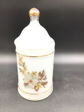 Vintage Glass Apothecary Jar Vanity w/ Lid Jar Hand Painted Dogwood Flowers 9”