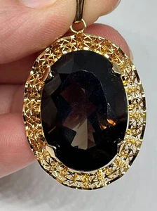 Vintage Gold Vermeil Filigree Pendant, Smoky Quartz? Marked 925 - Picture 1 of 5
