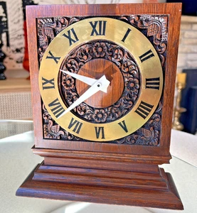 Hand Carved Thai Teak Mantel Clock Suriya MCM Japan Movement Scandanavian MCM - Picture 1 of 11