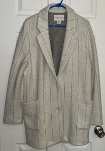Women’s RACHEL ZOE Snap Front Double Pocket Wool Blend Coat Size XL White Black - Picture 1 of 18