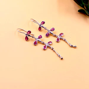 Handcrafted Butterfly Dangle Earrings – Lab Created Ruby in Sterling Silver - Picture 1 of 5