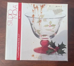 MIKASA STUDIO NOVA CRYSTAL FOOTED CANDY DISH HOLLY BERRY - Picture 1 of 7