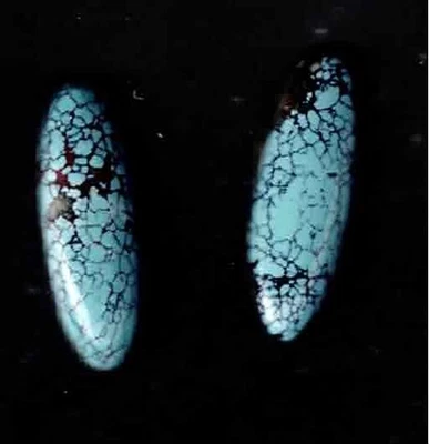 Pair of artistically crafted Turquoise Cabochons almost like Zuni needlepoints! - Image 1 of 2