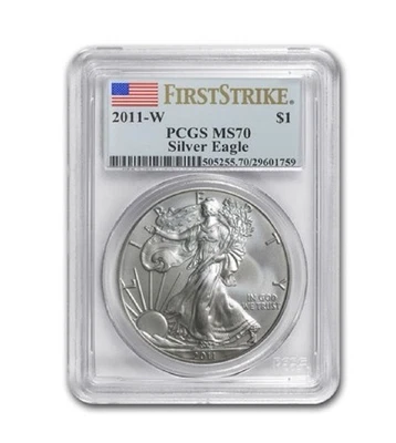 🇺🇸2011 W Серебряный Орел Первый Удар! 25-я годовщина. PCGS MS70, только 3090 отчеканен! - Изображение 1 из 4