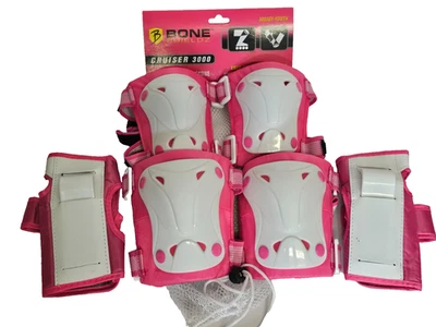 Bone Shieldz Cruiser 3000 Almohadillas Juveniles-6 Piezas (Rodilla Codo Muñeca)- Blanco y Rosa Foto 1 de 4