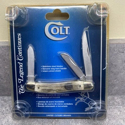 Colt CT0136 Genuine Stag Handle Pocket Knife NOS Open Pack Discontinued (#18) - Image 1 of 4