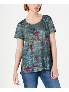 STYLE & COMPANY Womens Green Printed Short Sleeve Scoop Neck T-Shirt S - Picture 1 of 8