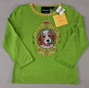 MICHAEL SIMON Top Embellished Dog Green Size M - Picture 1 of 14