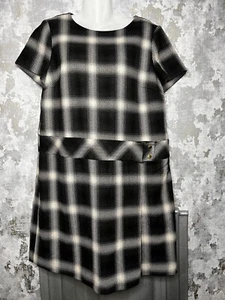 Ladies Next Petite Black Bright Checked Short Sleeved Dress Size 18p Vgc - Picture 1 of 16