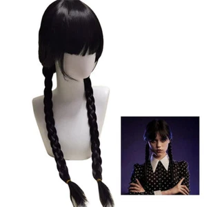 Wednesday Addams Wigs Long Black Braids Hair Halloween Cosplay Daily Wig Fashion - Picture 1 of 8