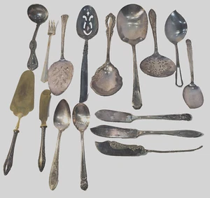 D-24 Lot Assorted Antique Serve Ware Silverplate & 800 Warner Rogers Holmes 16pc - Picture 1 of 7