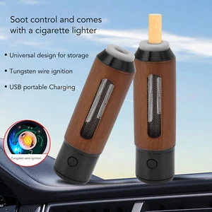 (Black)Handheld Car Ashtray W/Cigarette Lighter No Leakage Portable Mini Car AC - Picture 1 of 24