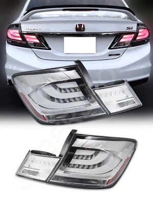 Set of 4pcs Chrome Clear LED Taillights for 2013-2015 Honda Civic 4dr Sedan - Image 1 of 4