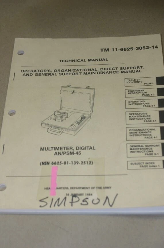 Simpson AN/PSM-45 Multimeter Instruction Operating Guide Technical Manual - Image 1 of 1