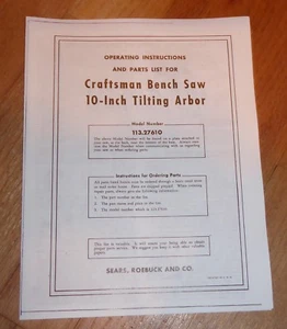 SEARS CRAFTSMAN 10 ZOLL BANKSÄGE BESITZERHANDBUCH 113.27610 27610 TISCH KIPPBAR AR - Bild 1 von 1