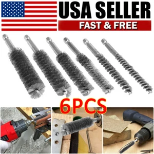 For Power Drill 6PCS 1/4" Hex Shank Stainless Steel Bore Cleaning Brushes Set - Picture 1 of 5