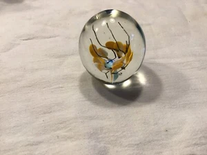 Perry Kenin Kenin Art 7.1 Cm Botanical Orb Glass Paperweight Orange Blue Black - Picture 1 of 12