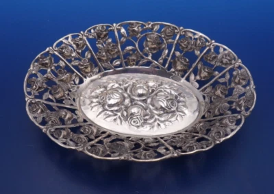 Hazorfim 800 plata Judaica cuenco perforado con motivo rosa Foto 1 de 4