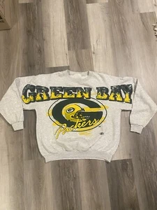 Vintage Green Bay Packers Spellout Big Print Crewneck Sweatshirt NFL L/XL 90’s - Picture 1 of 8