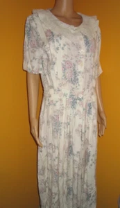 Vintage 80er MOMENTOS Cottagecore Sommer Blumen Viskose Hemd Kleid breiter Spitzenkragen - Bild 1 von 7