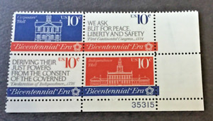 Lr Historical Plate Block 4 different 10 cent Unused Us Stamps 1974 & low ship
