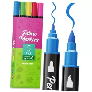 Fabric Markers Permanent for Clothes, Dual Tips Pink.Green.Blue.Red.Yellow. - Picture 1 of 7