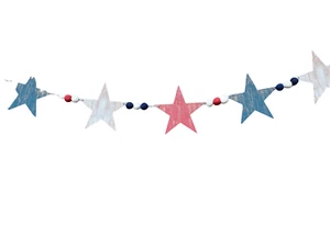 AGD Patriotic Decor - Modern Prim Wood Star and Felt Balls Garland 5ft - Picture 1 of 2