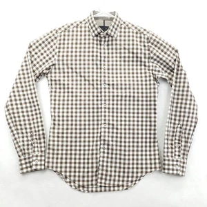 Zara Man Shirt Mens Small Brown White Gingham Slim Fit Button Down Long Sleeve - Picture 1 of 8