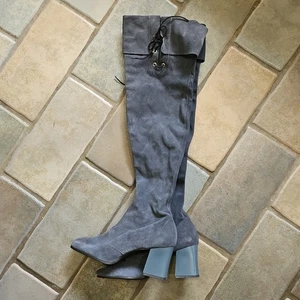 ¡Sears vintage años 60 por encima de la rodilla! Bota Gogo Gris Gamuza Cuero Go Go Talla 8 M - Imagen 1 de 19