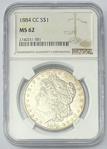 1884-CC Carson City Mint NGC MS62 Morgan Silver Dollar  P279 - Foto 1 di 2