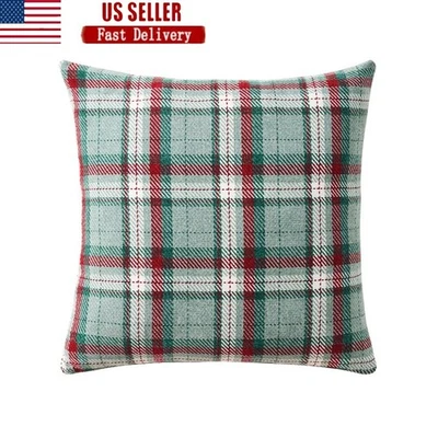 Almohada decorativa a cuadros verde acogedor cojín de vacaciones sofá cama interior 18x18 nuevo Foto 1 de 4